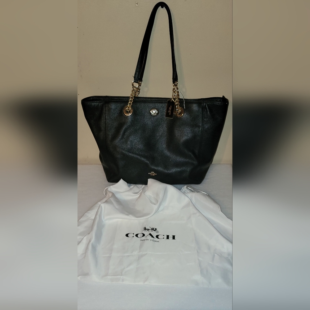 COACH  VINTAGE PEBBLE  LEATHER Black LARGE  Tote Bag W/ DUST BAG